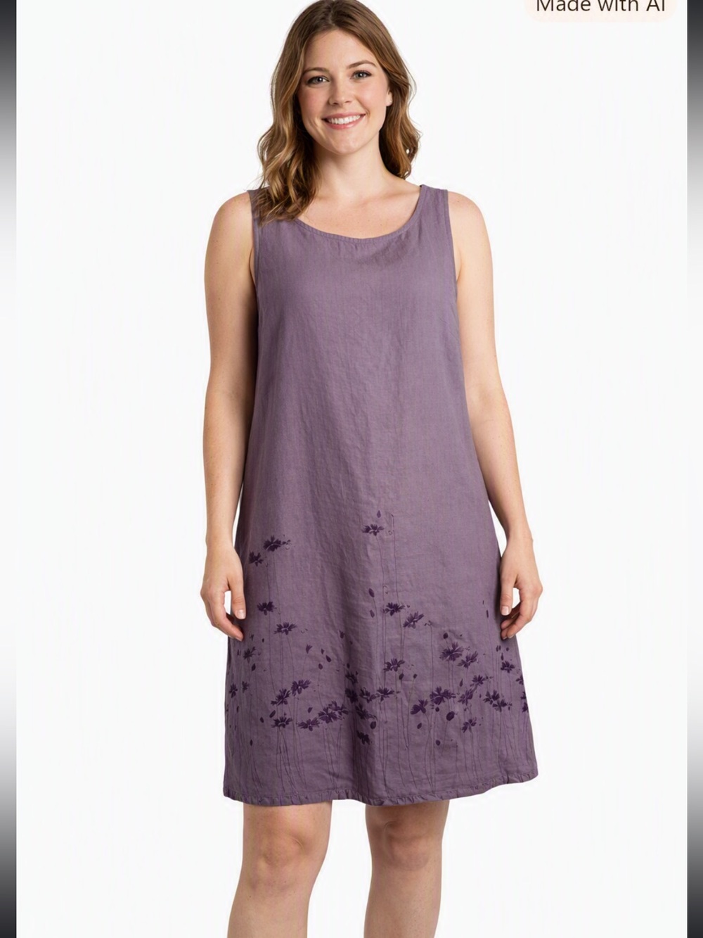 Outfit JPR Sleeveless Linen Blend Shift Dress with Floral Hem - Purple / Mauve